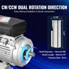 Close-up of an electric motor with a diagram showing shaft dimensions and text highlighting dual rotation direction. Anteprima dell’immagine prodotto