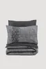 A stack of folded bedding, including a duvet cover and pillow, in various shades of gray. Produktbild-Vorschau