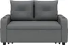 A gray sofa bed with two cushions and built-in cup holders on the arms, shown from the front on a white background. Voir les images du produit