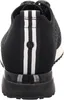 The back view of a black sneaker with white stripes and a logo. Produktbild-Vorschau