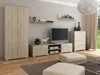 A modern living room setup featuring a wardrobe, TV stand with a television, chest of drawers, and shelves, all in a light wood finish. Produktbild-Vorschau
