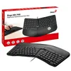 The image shows the packaging of an ergonomic keyboard, with a picture of the keyboard on the box and a separate image of the keyboard itself below. Podgląd zdjęcia produktu