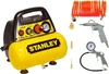 A collection of air compressor accessories, including the compressor itself, a coiled hose, two air guns, a tire inflator, and various nozzles, arranged on a white background. Produktbild-Vorschau