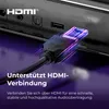 A close-up of an HDMI cable being plugged into a device with various ports labeled. Produktbild-Vorschau