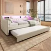 Beige Leinen Daybett mit LED-Beleuchtung und hydraulischem Produktbild-Vorschau 1