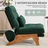 A green corduroy armchair with a wooden base, shown in a room setting with a cabinet and flowers in the background. Anteprima dell’immagine prodotto