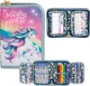 A collage of images showing a unicorn-themed pencil case and its contents. Náhľad obrázku produktu