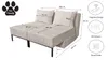 A diagram showing the dimensions of a sofa, along with feature icons and text. Produktbild-Vorschau