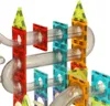 A close-up view of a magnetic marble run toy with colorful translucent plastic pieces and clear tubes. Náhled obrázku produktu