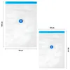 Two vacuum seal bags of different sizes are shown side-by-side with dimensions indicated. Voir les images du produit