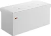 A white upholstered storage bench with a tufted lid. Produktbild-Vorschau