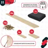 A collection of items and text indicating a product kit for a raised garden bed or planter box, including wooden components, screws, a dark fabric cover, and instructional text. Podgląd zdjęcia produktu