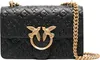 A black leather handbag with gold bird embellishments and a gold chain strap, set against a white background. Náhled obrázku produktu