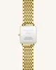 The back of a gold-colored watch with a white face and a gold metal band is shown against a white background. Podgląd zdjęcia produktu