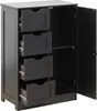 A black wooden cabinet with four drawers and one door, shown with the door open. Podgląd zdjęcia produktu