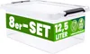 DEUBA® 8x Aufbewahrungsbox mit Deckel 12,5L Box Kunststoff Produktbild-Vorschau 1