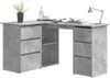 A corner desk with drawers and shelves, shown against a white background. Podgląd zdjęcia produktu