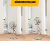 Two stand fans are shown in a room, one at a lower height and one at a higher height, to demonstrate adjustability. Produktbild-Vorschau