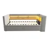 A light gray sofa bed with built-in shelving and LED lighting. Produktbild-Vorschau