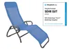 A blue lounge chair is shown against a white background, with a review badge on the right side. Produktbild-Vorschau