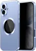 A blue iPhone case with a silver metallic frame is shown diagonally, with the screen side facing the viewer. Voir les images du produit