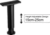 A black adjustable furniture leg with a mounting plate, shown on a white background. Text indicates adjustable height from 15cm to 25cm. Produktbild-Vorschau