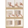 Collage of images showing the steps to install a wall-mounted display case. Podgląd zdjęcia produktu