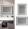 A collage of bathroom mirrors with LED lighting, showcasing different sizes and a bathroom vanity. Produktbild-Vorschau
