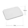 A white rectangular baking stone with rounded corners, shown from a slightly elevated angle, with dimensions indicated by dotted lines and text. Produktbild-Vorschau