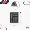 A diagram showing a cutlery organizer with dimensions and a close-up view of its corner. Voir les images du produit