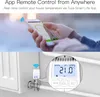 A person is using a smartphone to control a smart thermostat attached to a radiator. Podgląd zdjęcia produktu