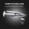 A hair straightener emitting steam, with text highlighting its features. Produktbild-Vorschau