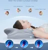A woman is lying on her side on a pillow, with diagrams illustrating the benefits of the pillow. Produktbild-Vorschau