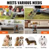 A collage of images showing dog stairs being used in various scenarios: in a car, SUV, on a bed, and on a sofa, along with images of different dog breeds and their needs. Podgląd zdjęcia produktu