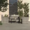 4-tlg. Garten-Lounge-Set mit Kissen Poly Rattan Grau Produktbild-Vorschau 2