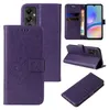 A collage of images showing a purple floral flip phone case for a Samsung Galaxy A05s. Produktbild-Vorschau