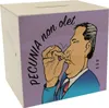 Pecunia non olet Spardose aus Holz in Lila zum Thema Geld Produktbild-Vorschau 1