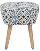 A stool with a patterned upholstery and wooden legs, isolated on a white background. Náhled obrázku produktu