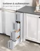 A narrow, multi-drawer storage unit is placed next to a kitchen cabinet, with some items visible inside the drawers. Produktbild-Vorschau