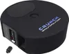 A black subwoofer with blue text on a white background. Produktbild-Vorschau