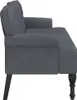 Side view of a dark gray velvet bench with a tufted backrest and dark wooden legs. Náhled obrázku produktu