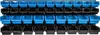 A wall-mounted storage system with multiple blue and black bins. Produktbild-Vorschau