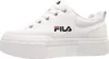 A white Fila sneaker with a platform sole is shown from the side against a white background. Produktbild-Vorschau