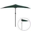 A green half-round patio umbrella with a black pole is shown against a white background. A smaller inset image shows the umbrella tilted. Náhľad obrázku produktu