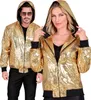 A man and a woman are posing in front of a white background, both wearing gold sequined bomber jackets with hoods. Produktbild-Vorschau
