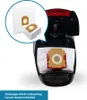 A vacuum cleaner with a dust bag inserted, and a close-up inset of multiple dust bags. Produktbild-Vorschau