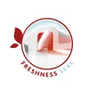 A close-up marketing graphic showing a stylized representation of a tooth with a red seal, and text indicating freshness. Produktbild-Vorschau