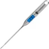 A digital kitchen thermometer with a metal probe and a blue LCD display. Produktbild-Vorschau