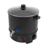 A black commercial wax melting pot with a glass lid and a spigot, shown on a white background. Control panel with indicator lights and a dial are visible at the base. Náhled obrázku produktu
