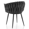 A gray upholstered dining chair with a woven backrest, shown from the back and slightly to the side on a white background. Náhľad obrázku produktu